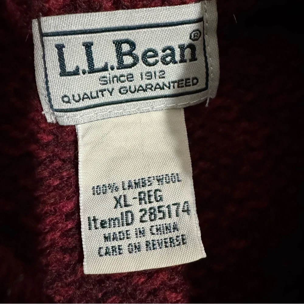LL Bean Lambs Wool‎ Sweater Men XL Burgundy Pull Over Buttons High Neck Knitted